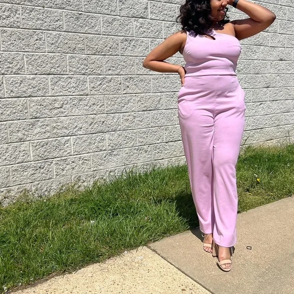 One- Shoulder Lilac Jumpsuit - Picture 3 of 10